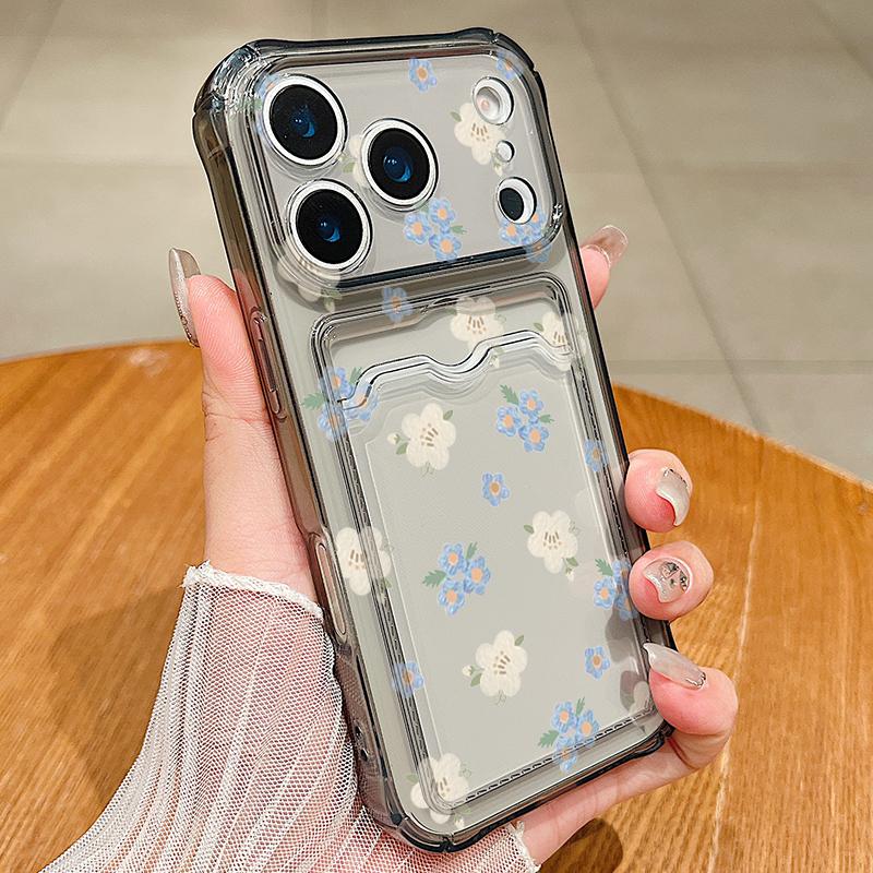 

Silicone Cover For iPhone 16 Pro Max Funda iPhone 17 Air 15 14 13 12 Pro Max 11 colorful Small Flowers Pattern Case Insert the card Silicone Cover iPhone 17