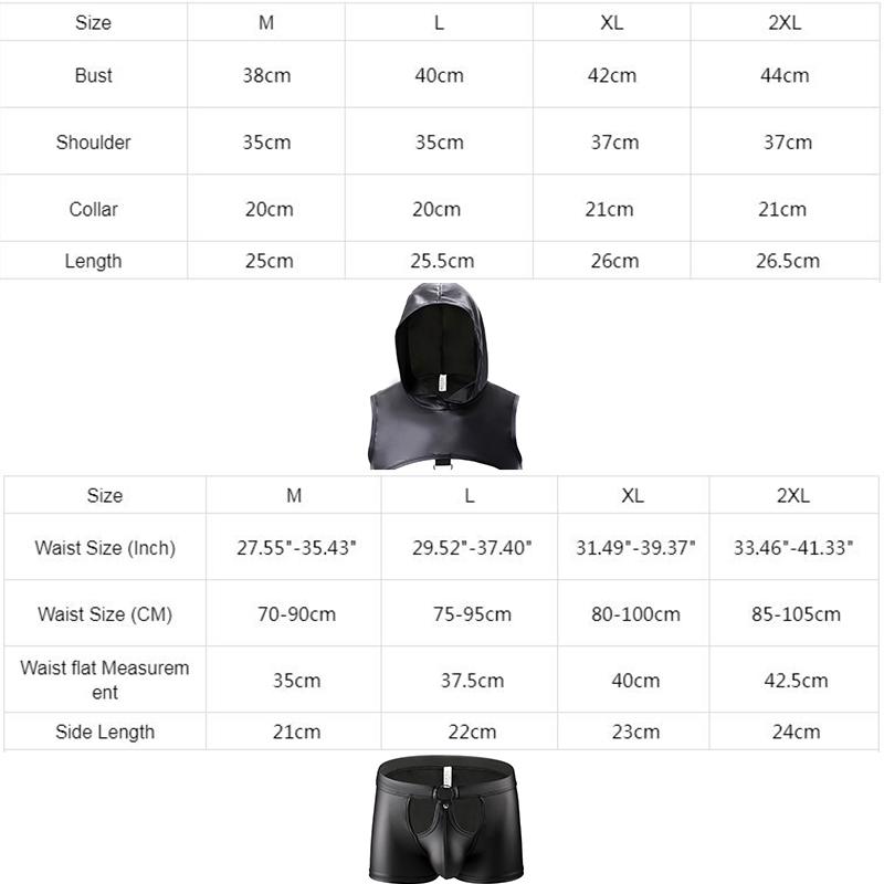 Mens Sexy Hollow Faux Leather Boxer Shorts Erotic Rave Costume Sleeveless Hooded Nightclub Outfit