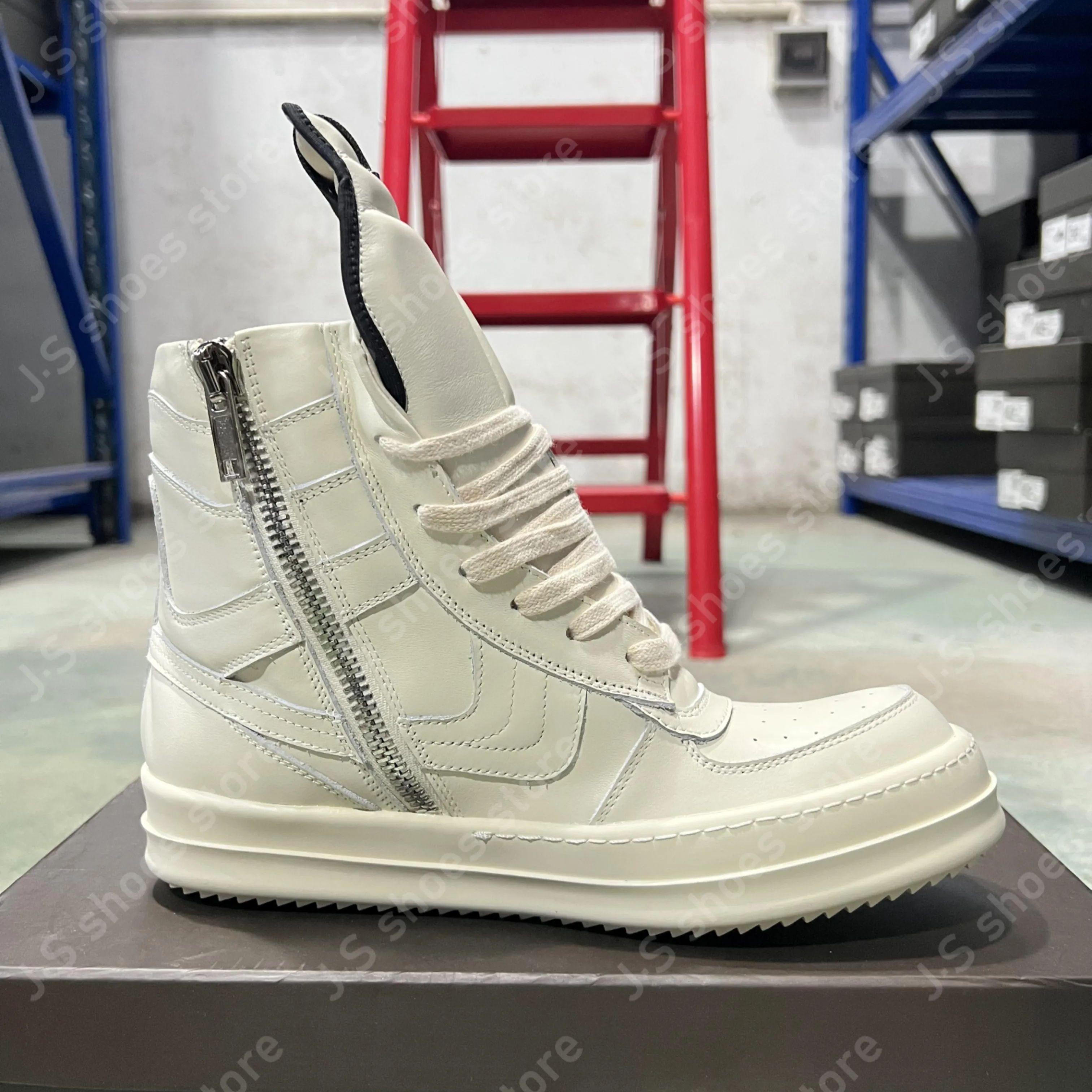 

R-o Кроссовки Geobasket Полностью Белая Кожа Высокие Кроссовки Ботинки Мужская Обувь Молния Женские Повседневные Кроссовки Дизайнерские Ботильоны 48 белый