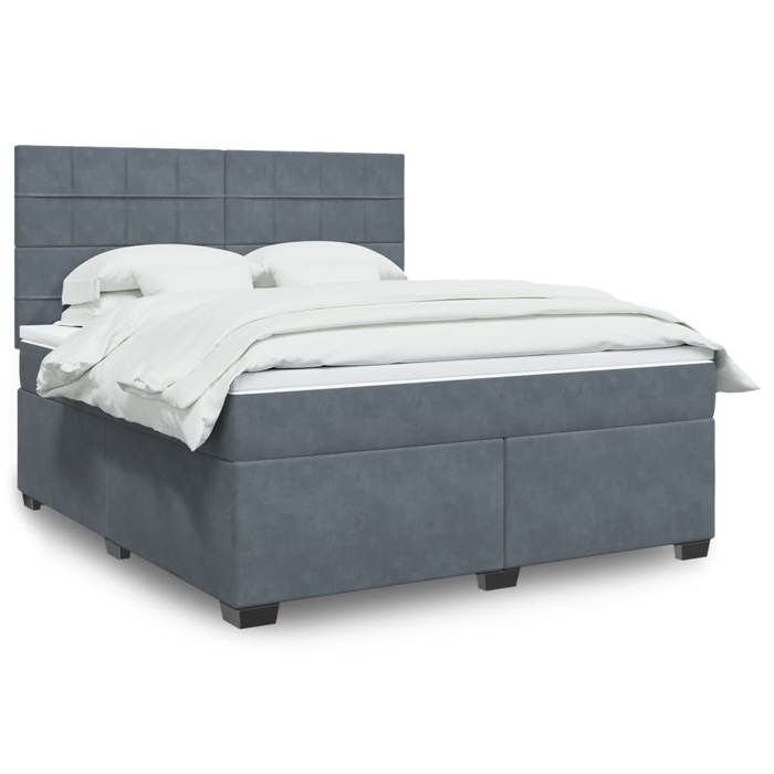 VidaXL Slat Bed Base and Mattress Dark Grey 180x200cm Velvet, Bed, Platform Bed, Panel Bed 3293279