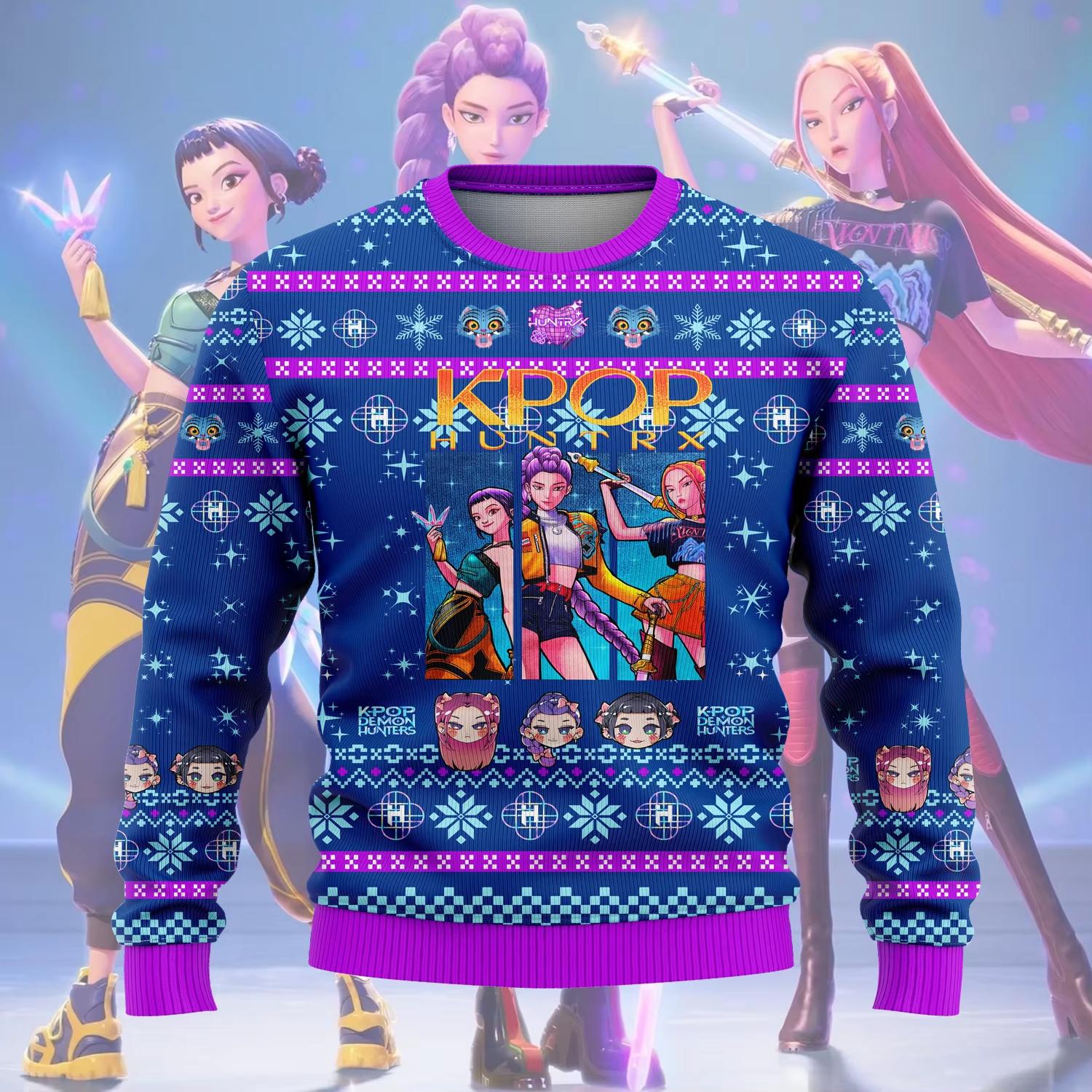 

2025 New KPop Demon Hunters Ugly Christmas Sweater Harajuku Fashion Women Jumper Sweater Rumi Mira Zoey HUNTR/X Sweatshirts 6XL