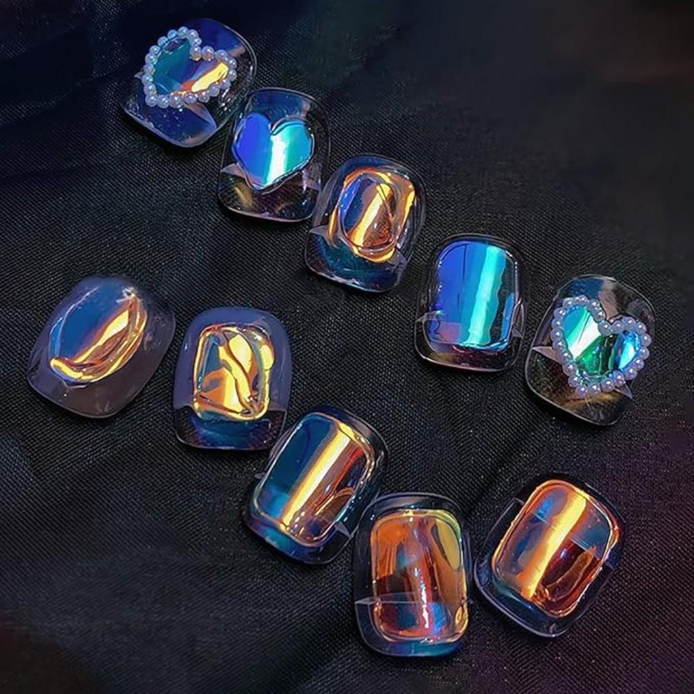 11pcs Aurora Glass Nail Foil Sticker Ice Glass Paper Iridescent Nail Film Decals Chameleon Reflective Nail Stickers