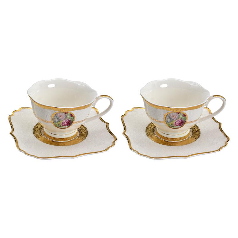 Karosa European Exquisite Ceramic Coffee Set with Gold Rim Bone China Cups and Saucers