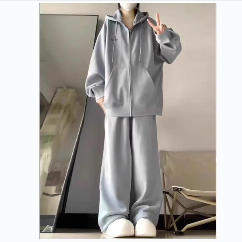 Spring Women's Plus Size Casual Sports Suit Loose Cardigan Sweater + Sweatpants Two-piece Trend