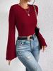 Red Crew Neck Bell Sleeve T-Shirt for Women Autumn Winter Elegant Commute Versatile Top