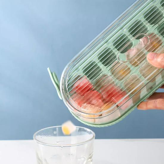 Press-to-Release Ice Cube Tray with Lid No-Touch Silicone Mold for Easy Release Food-Grade Leak-Proof Integrated Storage Box Home Bar Essential