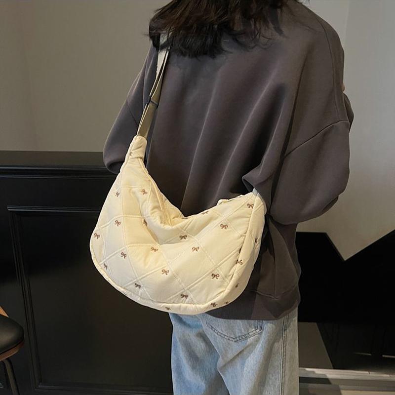 Damska Pikowana Torba na Ramię z Puchu Jesień&Zima Bawełniana Wyściełana Torba Listonoszka Duża Pojemność Wszechstronna Torebka Damska Puszysta Torba Crossbody