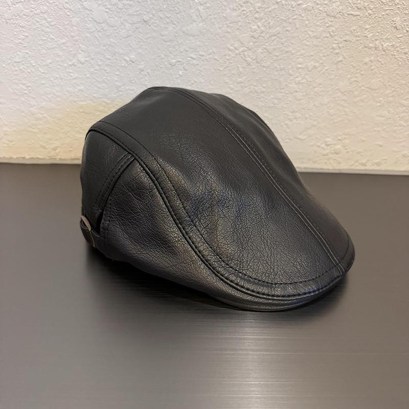 Retro Leather Beret Hat For Women With Sunshade And Short Brim For Fall And Winter