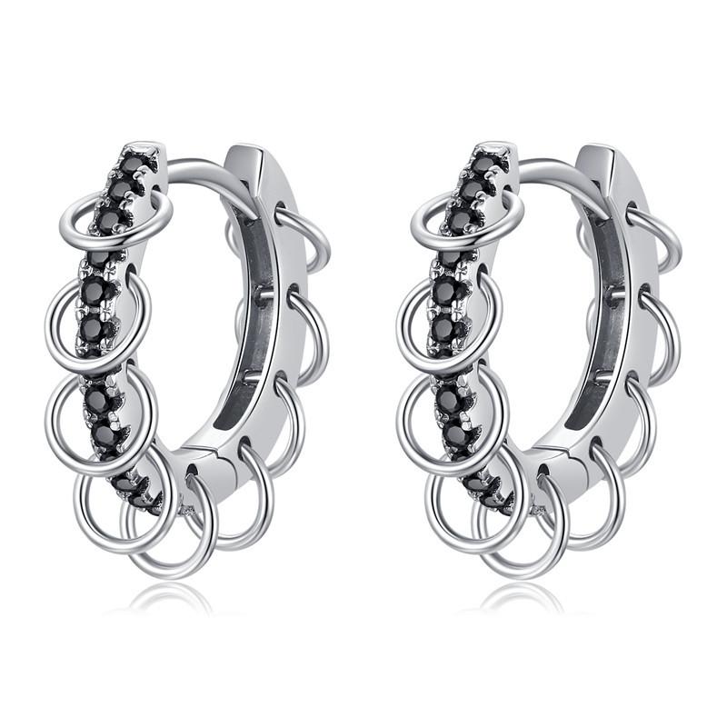 Black Awn New Classic Silver Color Round Trendy Spinel Engagement Hoop Earrings for Women Jewelry I181
