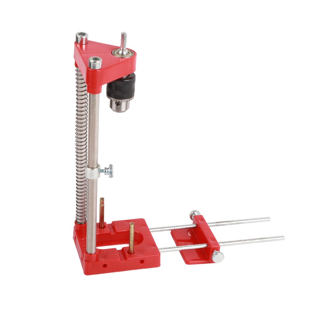 Woodworking Drill Guide Adjustable Drilling Template Hole Punch Locator for Carpenter Plastic Base Red