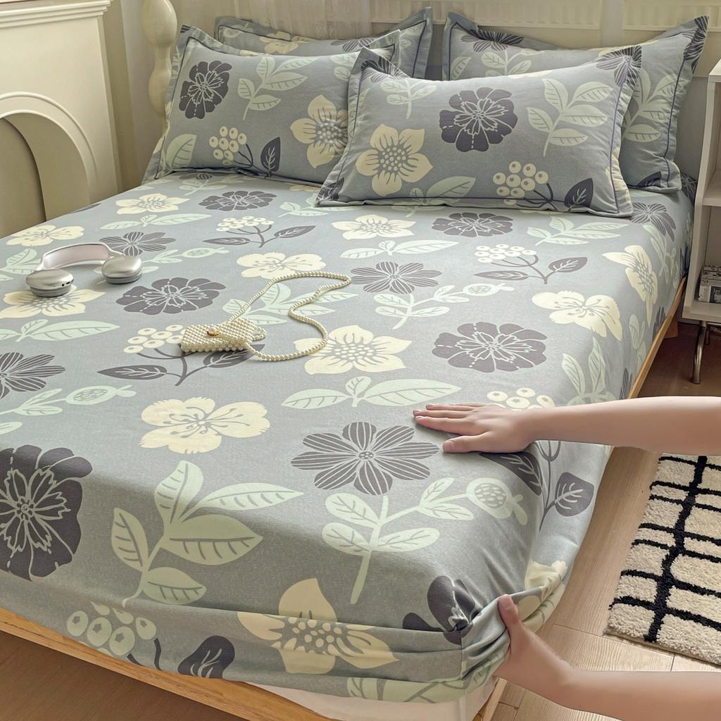 Cotton Fitted Sheet featuring Elastic Bands Non Slip Adjustable Mattress Cover Plant Flowers Printed designed for Double King Queen Bed