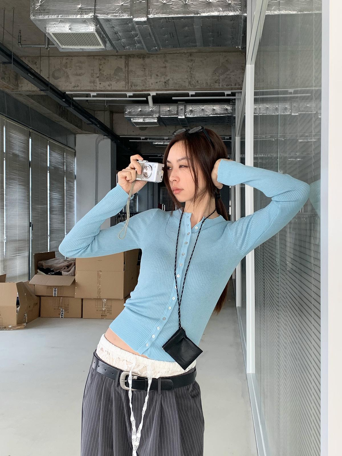 

Dorothy Korea Весенний Приталенный Кардиган Свитер - Женский Трикотажный Топ с Длинным Рукавом Small синий