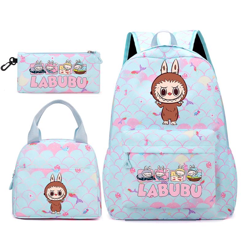 3Pcs/set Backpack for Girl School Teen Student Knapsack Women Rucksack with Lunch Bags Pencil Bag Fish Scale Style Bags