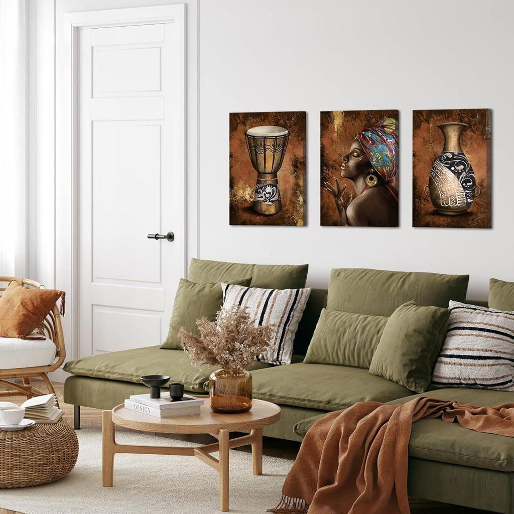 NutArtPic Ancient African Wall Art Canvas Tribal Vase Drum Painting Pictures Trditional Ethnic Africa Artwork Prints