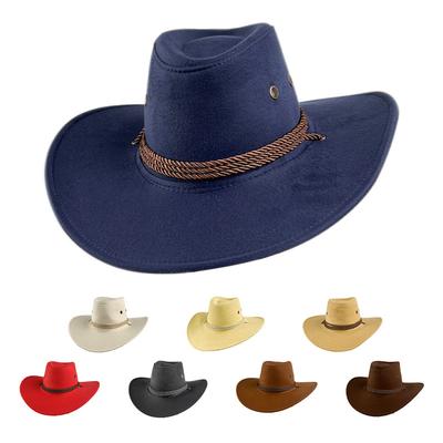 Semišový kovbojský klobouk v západním stylu, pánský etnický styl, vintage kavalírský vlněný cylindr, dámský větruodolný plstěný jazzový klobouk