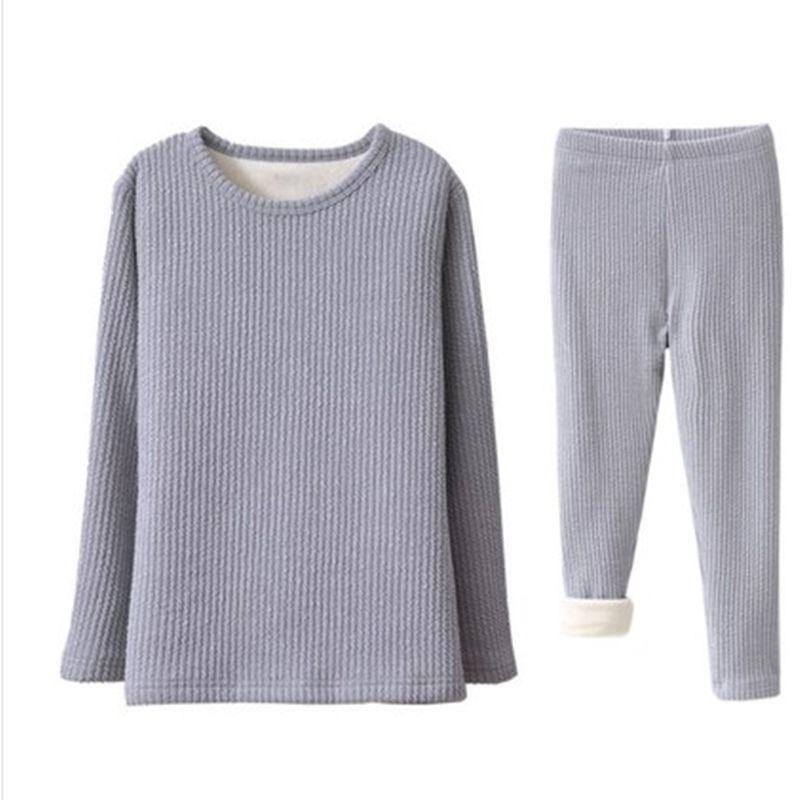 Children's Underwear Suit Medium and Large Baby Boys' Girl Pajamas Fall and Winter Warm Long Johns Top & Bottom Fleece Lined Padded Warm Keeping