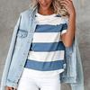 T-shirt ample à manches courtes et col rond pour femmes, rayé bleu et blanc imprimé, blouse d'été streetwear