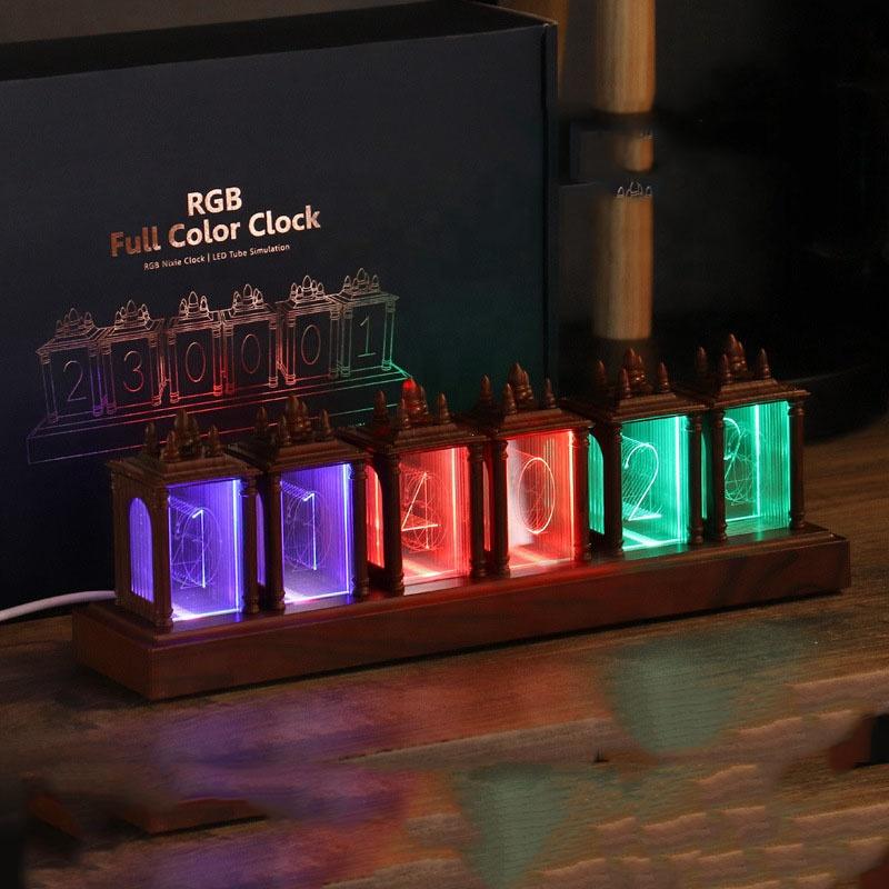 Customize Your Message with LED Nightlight Pseudo Glow Tube Digital Output Antique Table Clock
