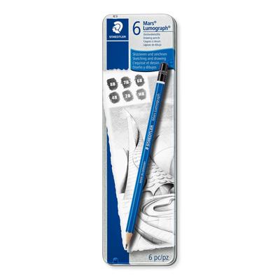 STAEDTLER Mars Lumograph 6 Hardness Set for Writing and 100 G6 Pencils, (8B, 7B, 6B, 4B, 2B, HB), Drawing,
