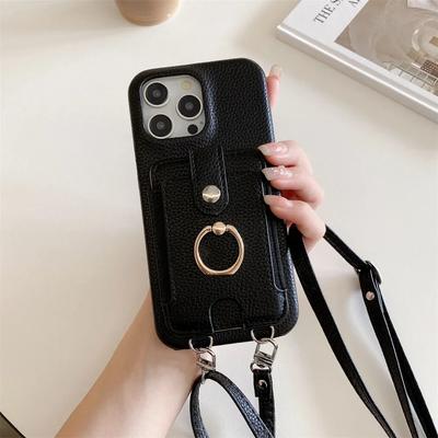 Ring Wallet with Card Holder Phone Case for IPhone 16 15 Plus 14 13 11 Pro Max 12 Mini XR XS Max Crossbody Leather Protect Cover