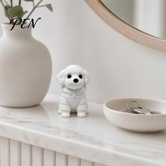 Matte Textuur Hond Figuur 3D Geprint Zittend Figuur, Mini Wit Beeldje voor Bureau Industriële Stijl Huisdier Decor Decor, Moderne Dier Vorm Ornament Huis