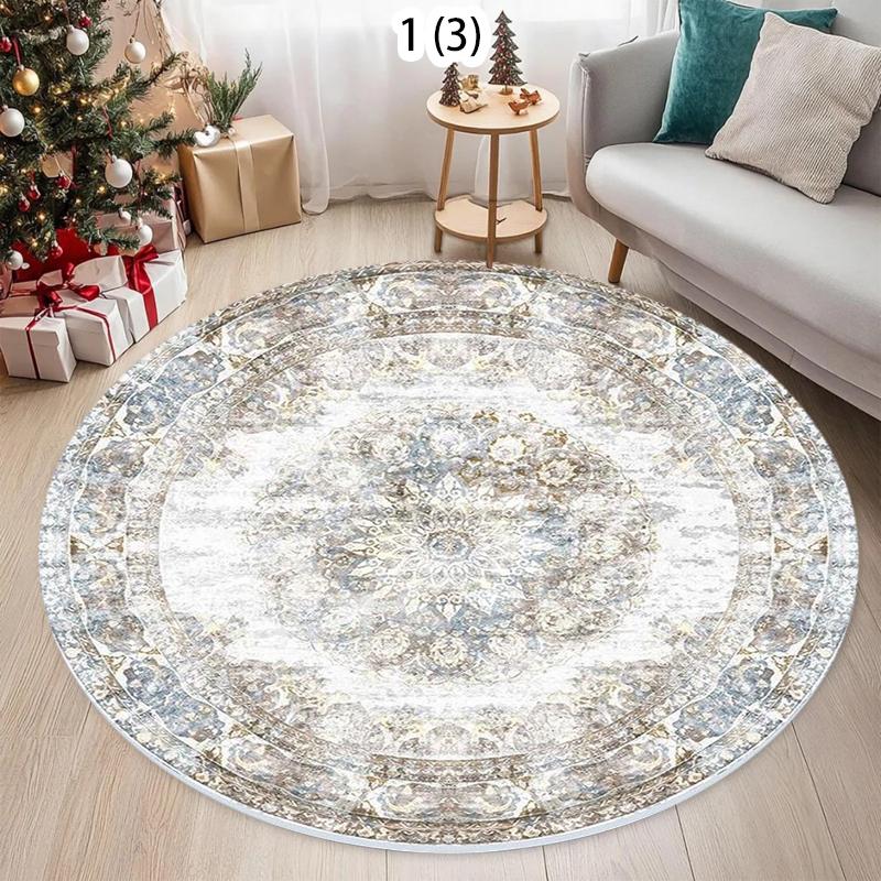 Vintage Distressed Floral Medallion Round Rug for Bedroom Living Room Office Non Slip Washable Floor Mat Home Decorative Carpet