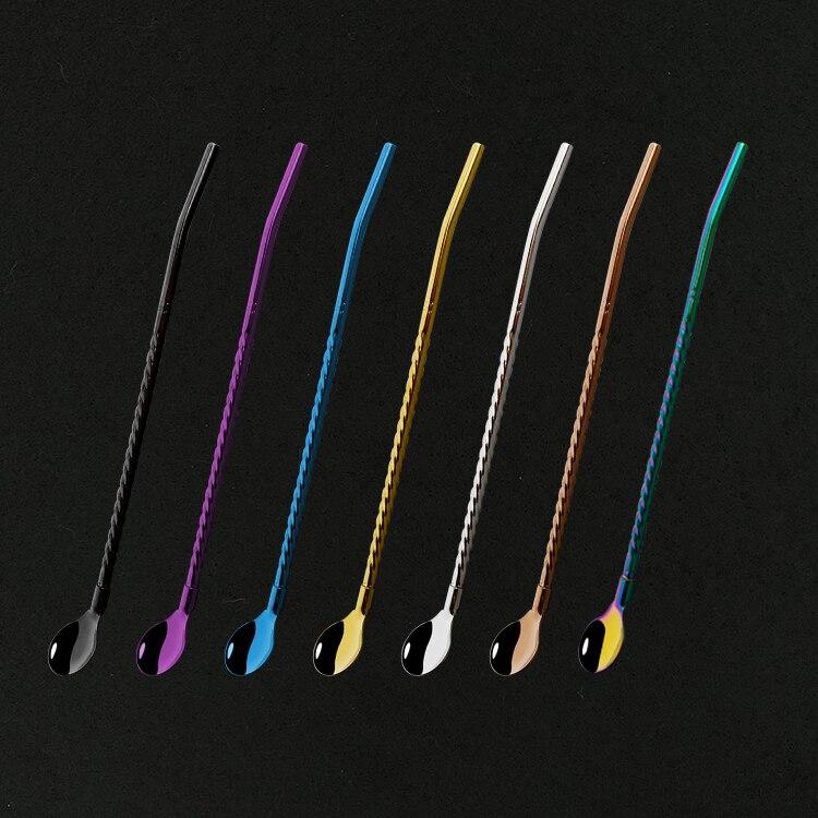 6Pcs Reusable Long Handle Straw Spoon Gold 18/10 Stainless Steel Straw Tea Scoop Straight Bar Coffee Stirring Drinking Spoon