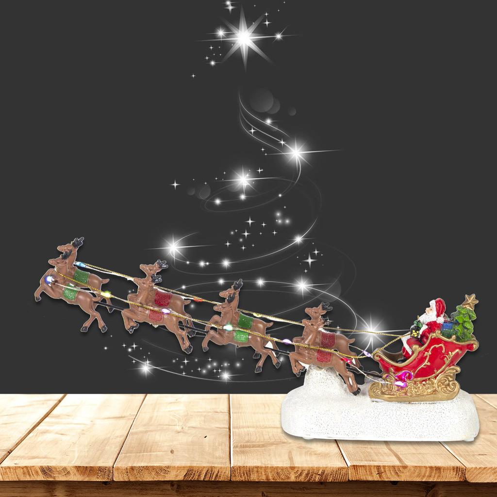Weihnachtsmann Schlitten und Rentier LED Licht Weihnachts Dorf Deko Zubehör Beleuchtete Figuren für Feiertags Zuhause Innen Ornament