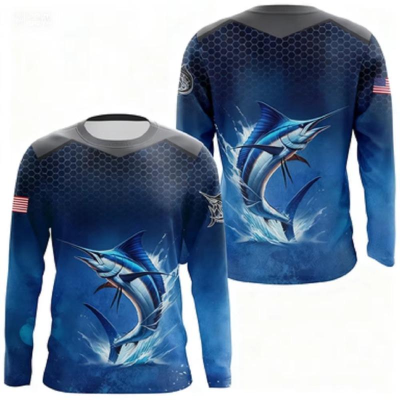 Fishing Redfish Bass Scale Pattern Breathable Graphic T Shirts Men Fashion Men's Clothing Outdoor Tee Men's Long Sleeve T-Shirt