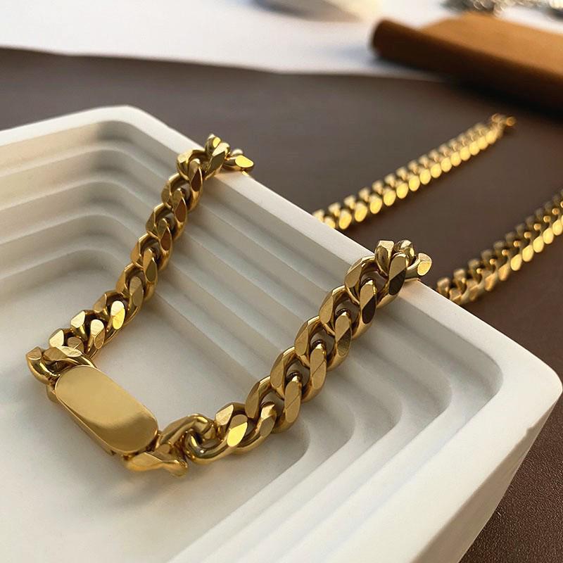 Titanium Steel Non-Fading Women's Hip-Hop Cuban Chain Necklace - Trendy European & American Street Style Clavicle Accessory