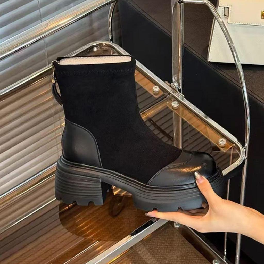 2025 Autumn/Winter Retro Women's Martin Boots with British Style, Chunky Heel Ankle Boots, Back Zipper, Height-Enhancing for Petite and Men