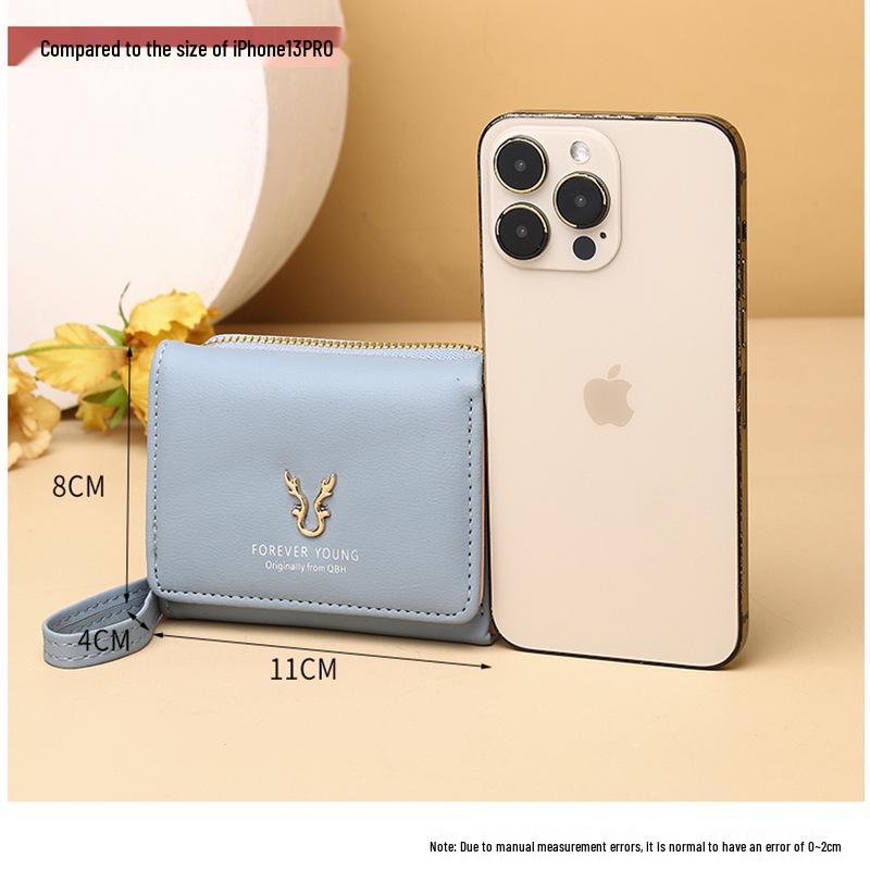 Dámská třískládací peněženka v korejském stylu pro rok 2025 se zipovou kapsou na mince a kresleným designem