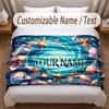 Fish Ocean Theme Soft Blanket Personalized Custom Name Text Print Warm Blanket Home Sofa Bedroom Decor