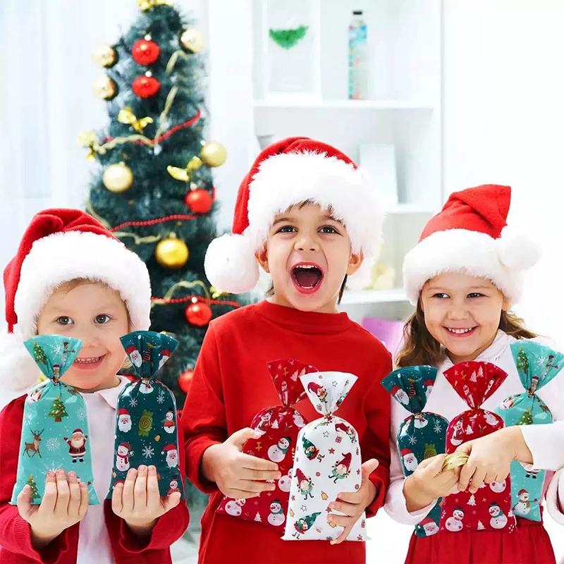 WTEMPO Christmas Festival Series Printed OPP Gift Bags Santa Claus Pattern Bundle Bags Holiday Mini Souvenir Storage Bags