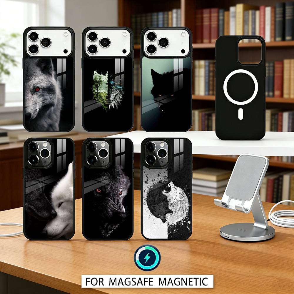 1pc Wolf Phone Case For iPhone 17,16,15,14,13,12,Pro,Max For Magsafe Magnetic Wireless Charging