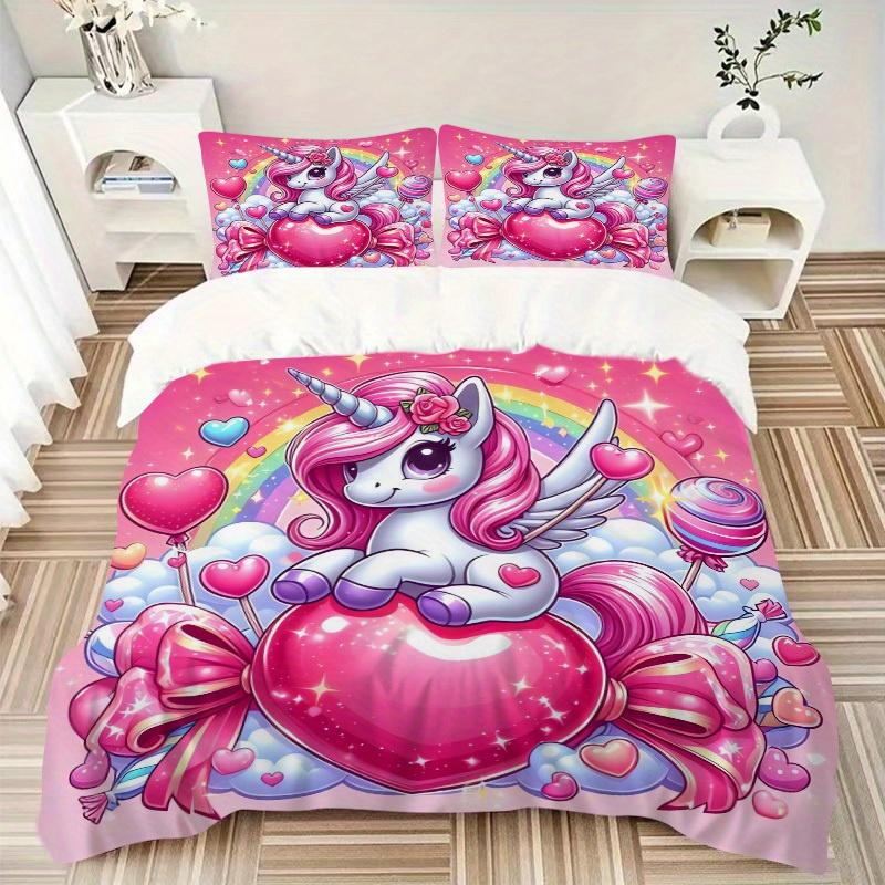 

3pcs Unicorn Bedding Set Down Comforter Cover and Pillowcases, Suitable for All Seasons(No Insert)-0729024 135x200cm
