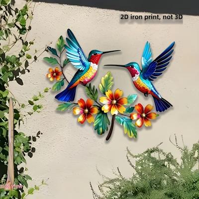 1PC Hot-selling Outdoor Wrought Iron Hummingbird Flower and Bird Wall Decoration Wall Decoration Garden Courtyard Flat Metal Wall Decoration New