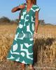 Women's V Neck Sleeveless Maxi Dress Loose Fit High Waist Casual Geometric Print A Line Long Dress 2026 Summer Elegant Vacation Dress