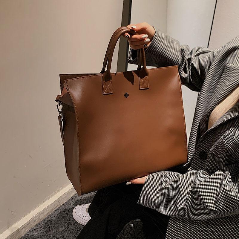 New women's tote bag solid color simple high-end pu material women's handbag shoulder bag fashion messenger bag