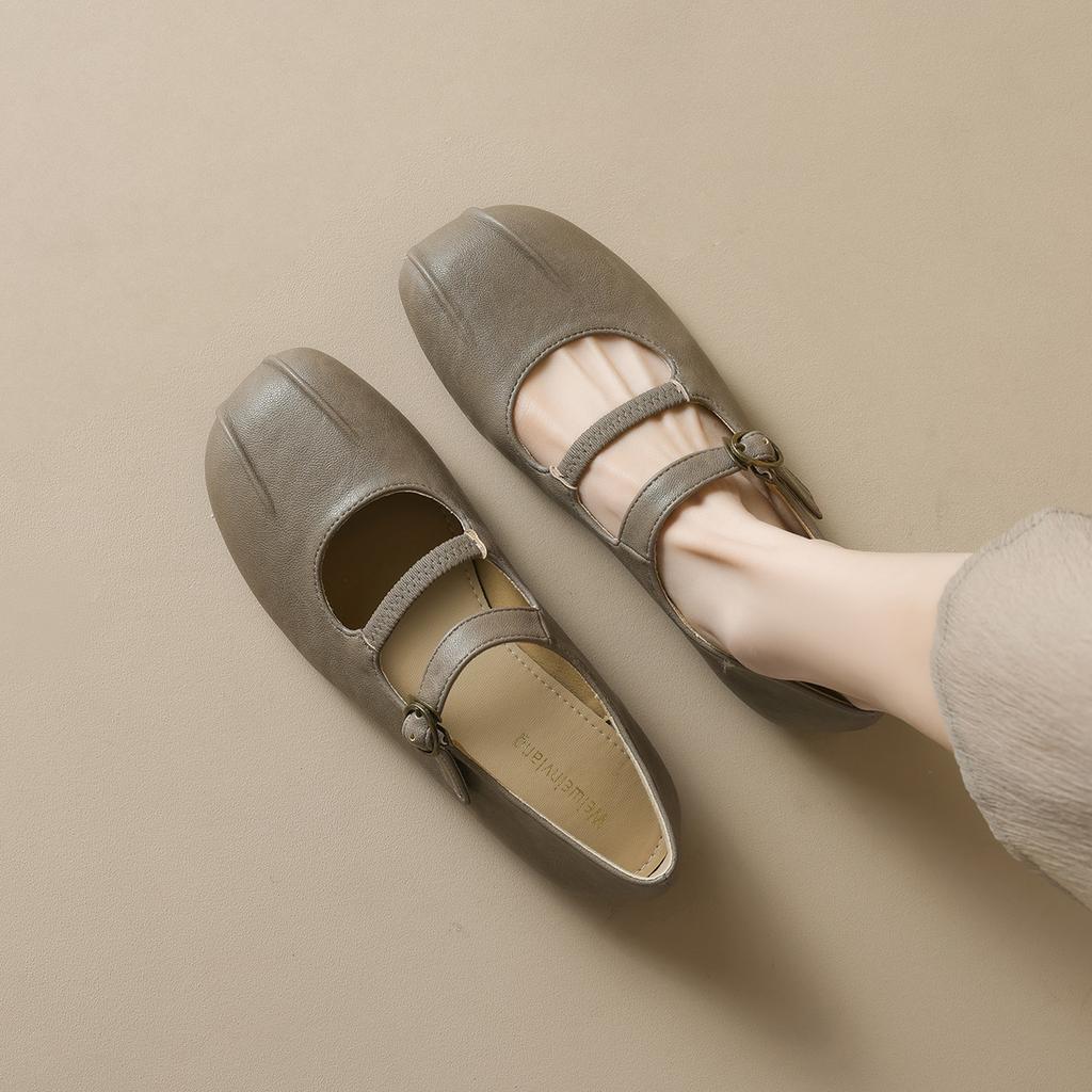 Fashion Double Belt Mary Janes Flat Shoes Woman 35-43plus Size Moccasins  Designer Pleated Leather Flats Women Soft Bottom Loafers