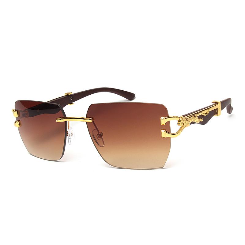 Luxury Rimless Square Sunglasses Man Brand Designer Metal Leopard Fram Gradient Sun Glasses Woman Fashion Vintage Eyewear
