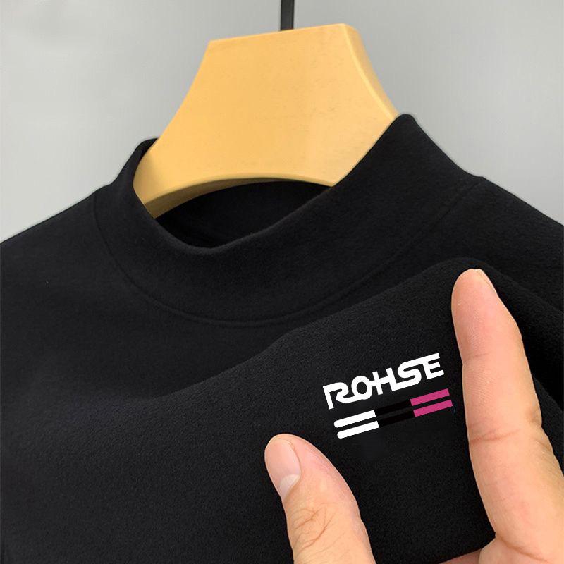 

Мужская футболка осень/зима с полувысоким воротником и длинным рукавом, облегающий крой в корейском стиле, из немецкого бархата, для людей среднего возраста и молодежи. 4XL