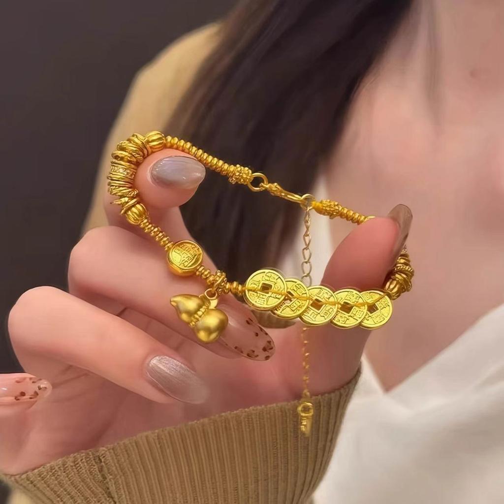 New sand gold new Chinese five emperors money gourd entanglement bracelet women's tide national style retro personalized jewelry live accessories