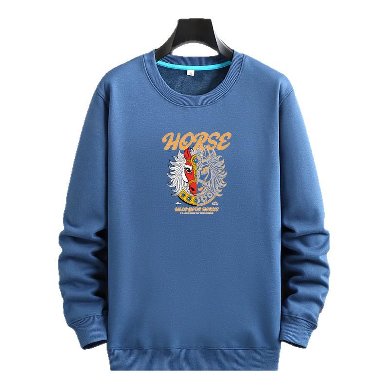 Men's Korean Style Winter Velvet Hoodie - Year of the Horse Design
