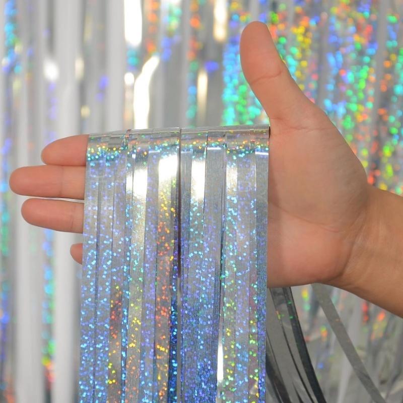 

1/2/3Pack Glitter Party Backdrop Metallic Foil Tinsel Fringe Curtain Birthday Wedding Graduations Decoration Anniversary Photo.