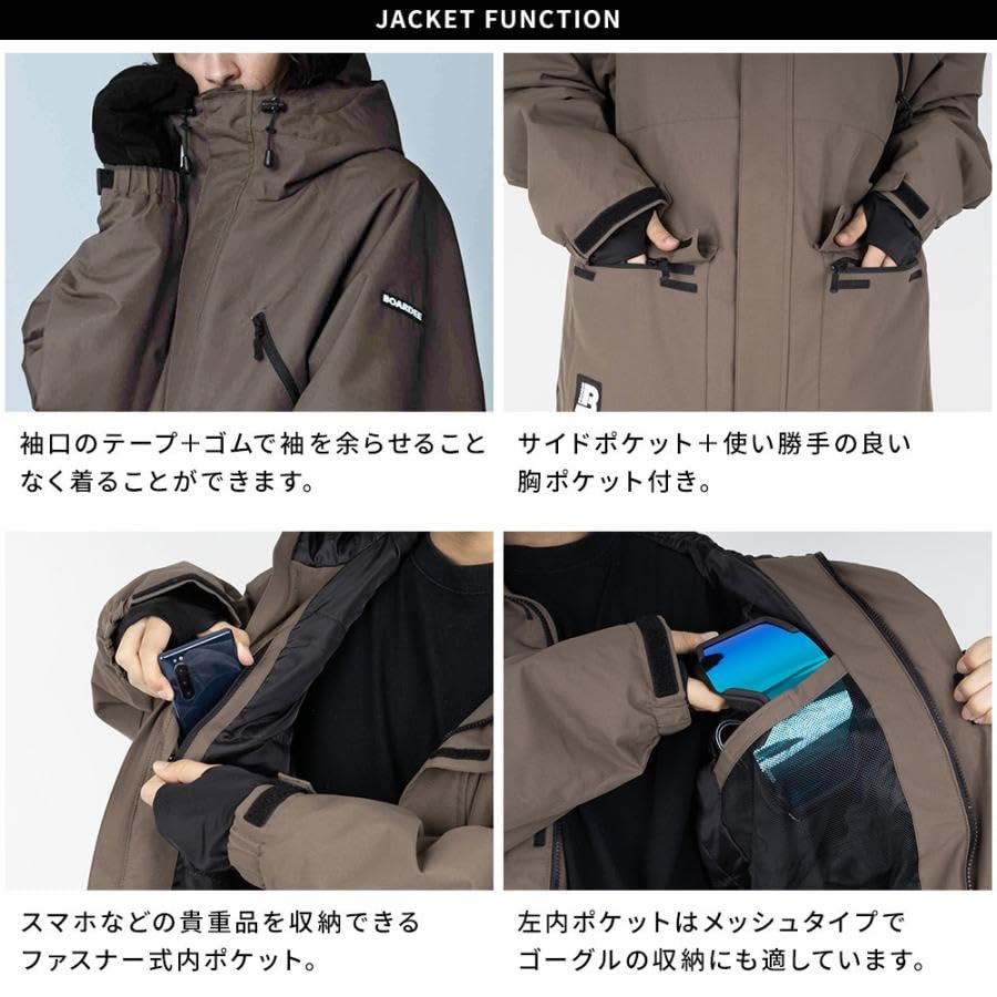 BOARDEE Snowboard Wear Set and Size L and Men's (Jacket Pants) BD24IFOT03M×OB02M, (Jacket Pants/Brown)