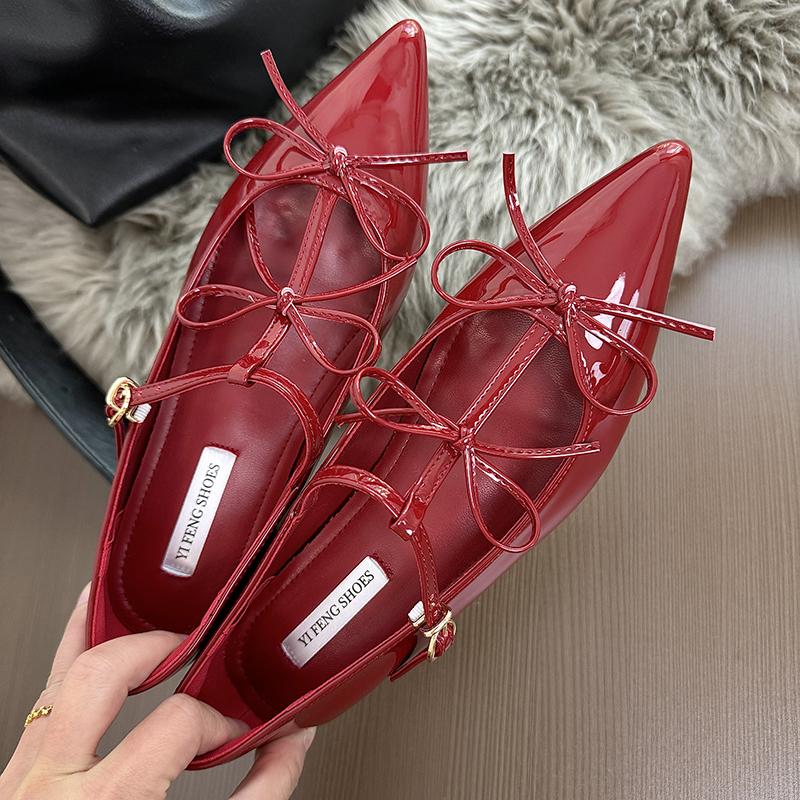 French-Style Insole Height-Increasing Single Women'S Pair, Bow Pointed-Toe Flat Shoes, Niche High-End And Elegant Evening Women'