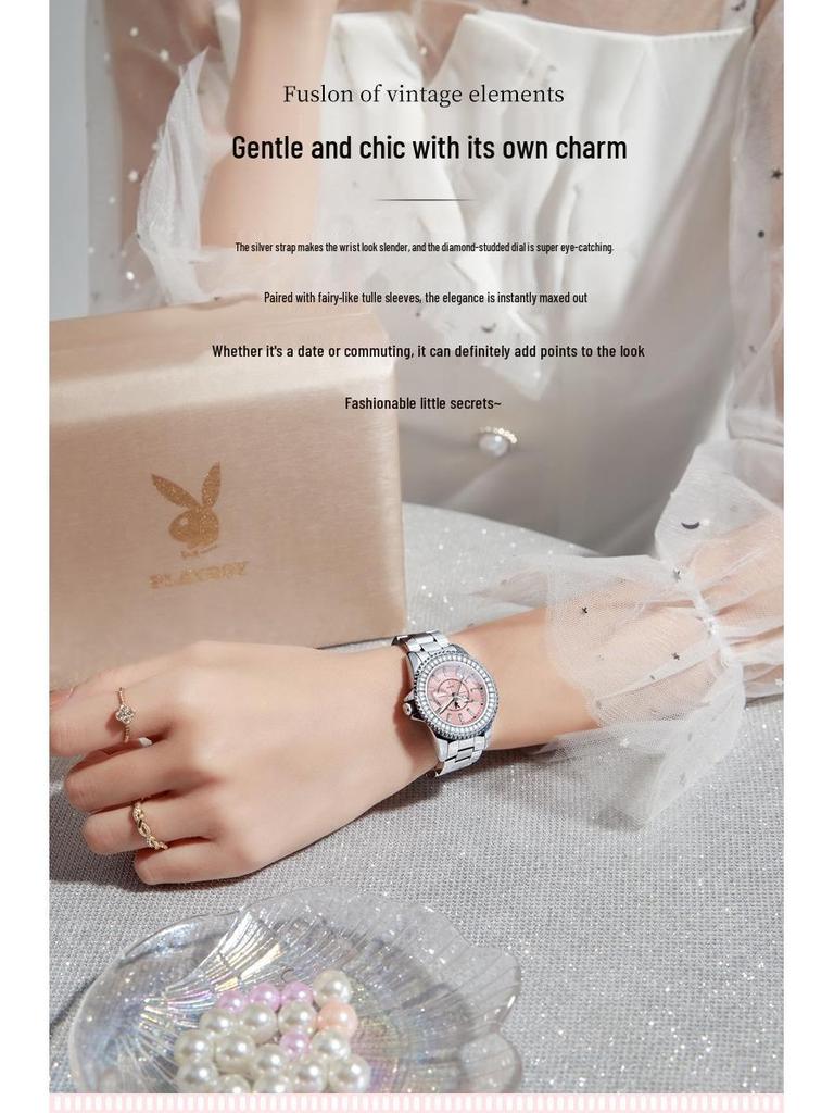 Playboy Women's Luxury Waterproof Starry Sky Quartz Watch with Diamond Accents.