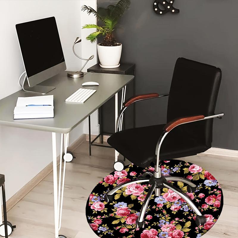 

1pc Office Carpet Chair Mats Vintage Roses on Black Background Perfect for Decorating Office Chairs, Living Rooms, Or Bedrooms.YDT162 80cm by 80cm