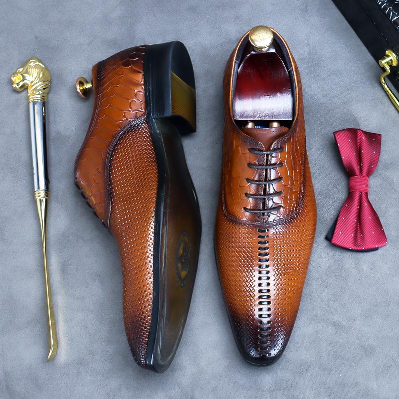 Fashion New 2025 Mens Wedding Shoes Brown Lace Up Luxury Genuine Leather Brand Handmade Fashion British Trend Style Man Dress Shoes